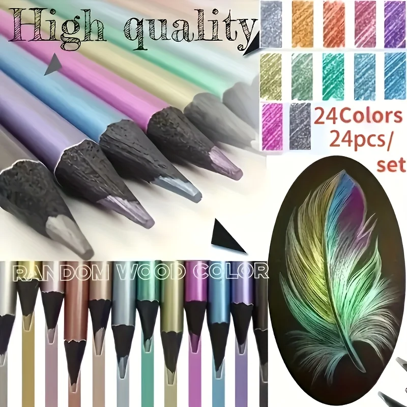 24 shiny metallic pencils - dust-free wide core, suitable for art painting and handmade crafts
24 shiny metallic pencils - dust-free wide core, suitable for art painting and handmade crafts