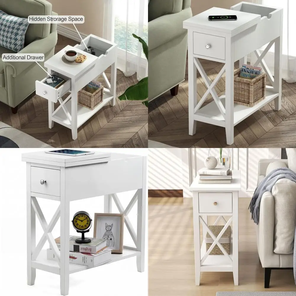 White Flip-Top Narrow End Table with Drawer: Compact Accent Side Table for Living Room, Bedroom, and Small Spaces
White Flip-Top Narrow End Table with Drawer: Compact Accent Side Table for Living Room, Bedroom, and Small Spaces