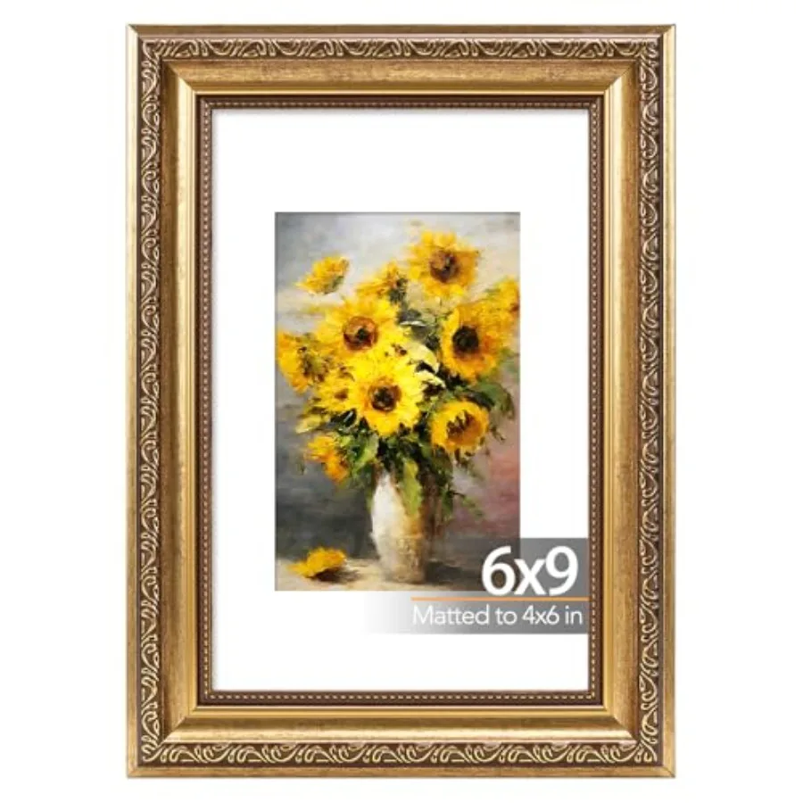 6x9 Vintage Picture Frame with 4x6 Mat, Elegant Retro 6 by 9 Photo Frame with Shatter-Resistant Plexiglass for Wall or Tabletop
6x9 Vintage Picture Frame with 4x6 Mat, Elegant Retro 6 by 9 Photo Frame with Shatter-Resistant Plexiglass for Wall or Tabletop
