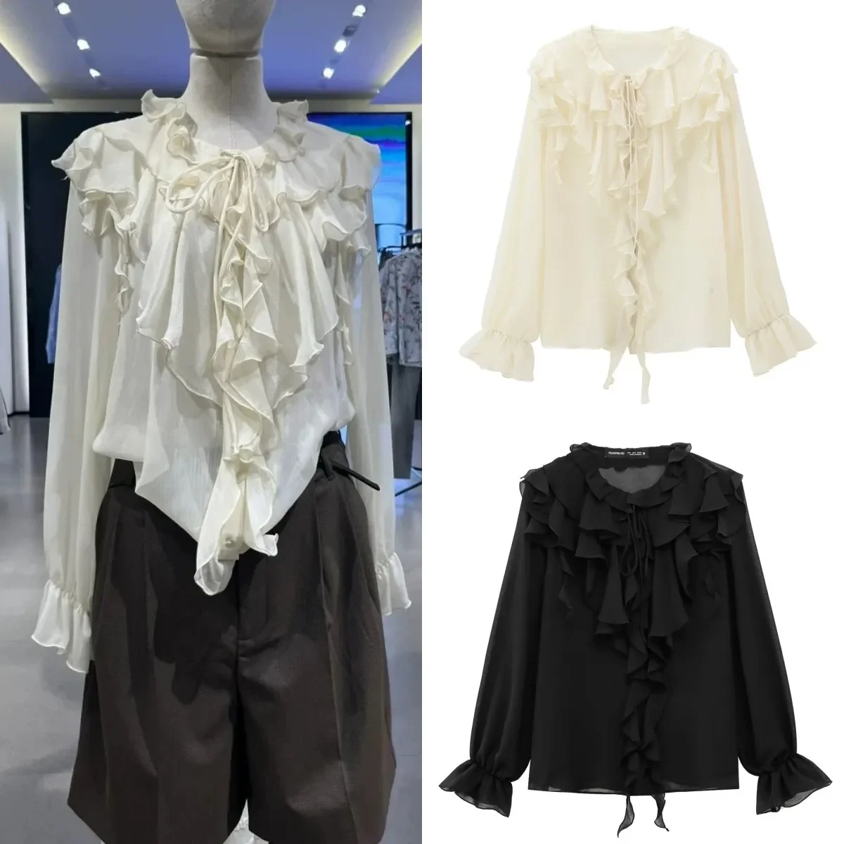 Pop Spring New Women's Sweet Gentle Fashion Ruffled Layered Sexy Translucent Long-sleeved Lace-up Shirt
Pop Spring New Women's Sweet Gentle Fashion Ruffled Layered Sexy Translucent Long-sleeved Lace-up Shirt
