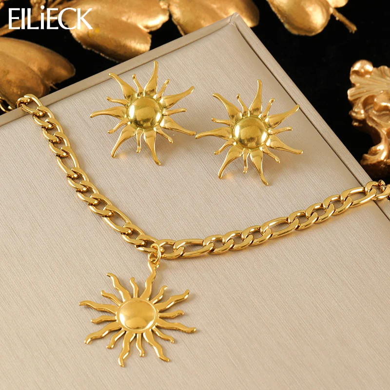 EILIECK 316L Stainless Steel Metal Sun Necklace Earrings Set For Women Fashion Party 18K Gold-Plated Jewelry Set Waterproof
EILIECK 316L Stainless Steel Metal Sun Necklace Earrings Set For Women Fashion Party 18K Gold-Plated Jewelry Set Waterproof