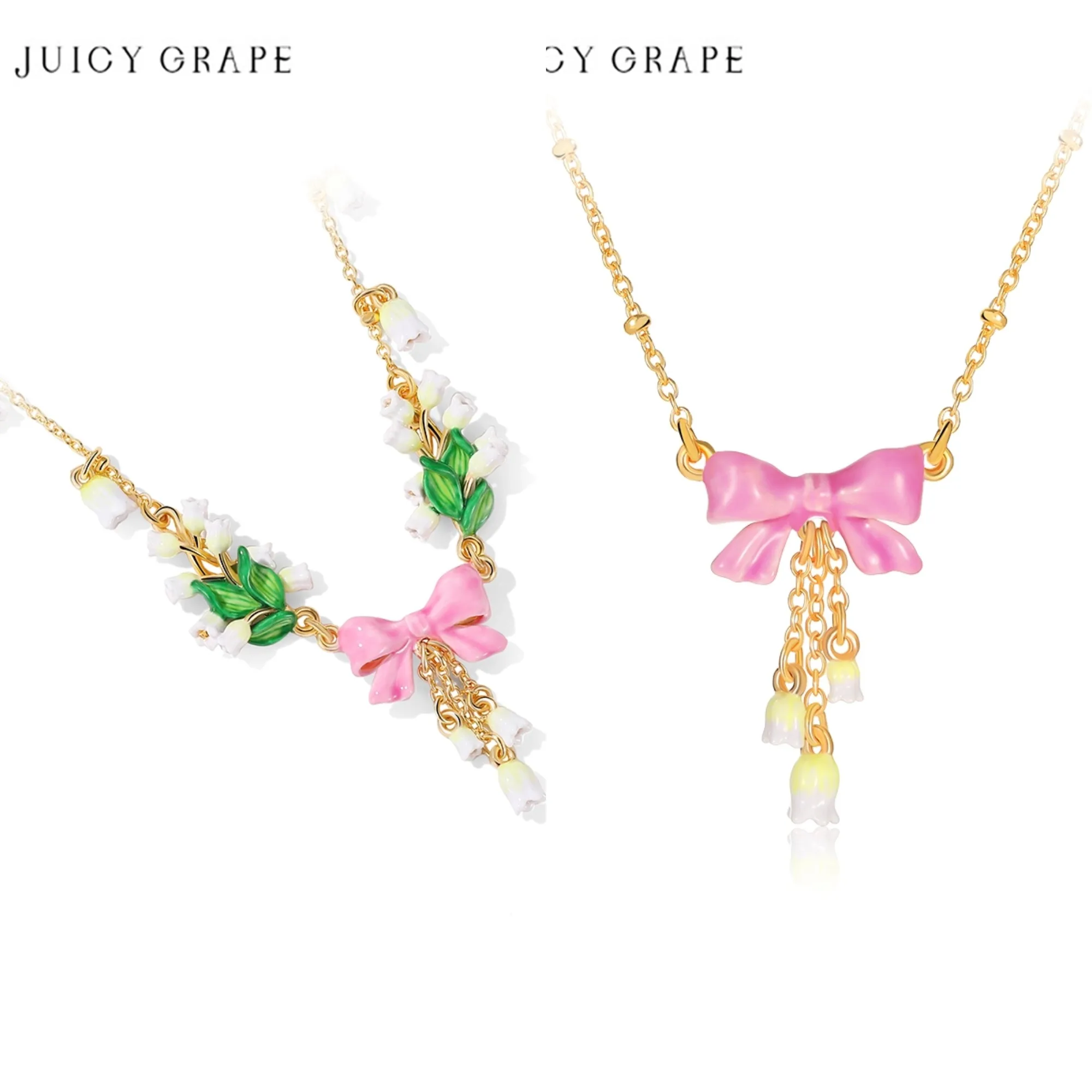 Juicy Grape 18K Gold-Plated Pink Bow Collarbone Chain Necklace Enamel Process Elegant Simple Wind Chime Flower Design for Ladies
Juicy Grape 18K Gold-Plated Pink Bow Collarbone Chain Necklace Enamel Process Elegant Simple Wind Chime Flower Design for Ladies