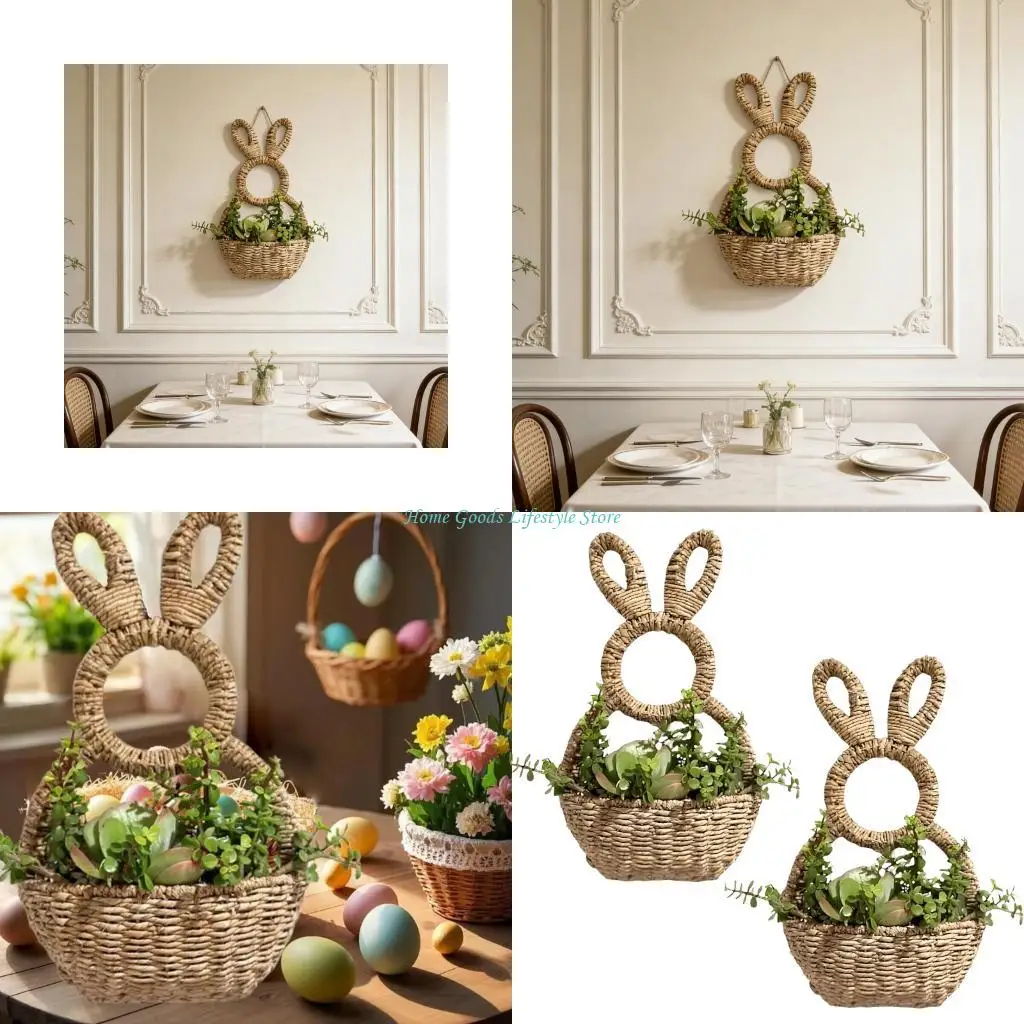 E74E Easter Bunnies Basket Hanging Wall Pocket Hand Woven Wicker Easter Basket Bunnies Hanging Ornament for Spring Home Decors
E74E Easter Bunnies Basket Hanging Wall Pocket Hand Woven Wicker Easter Basket Bunnies Hanging Ornament for Spring Home Decors