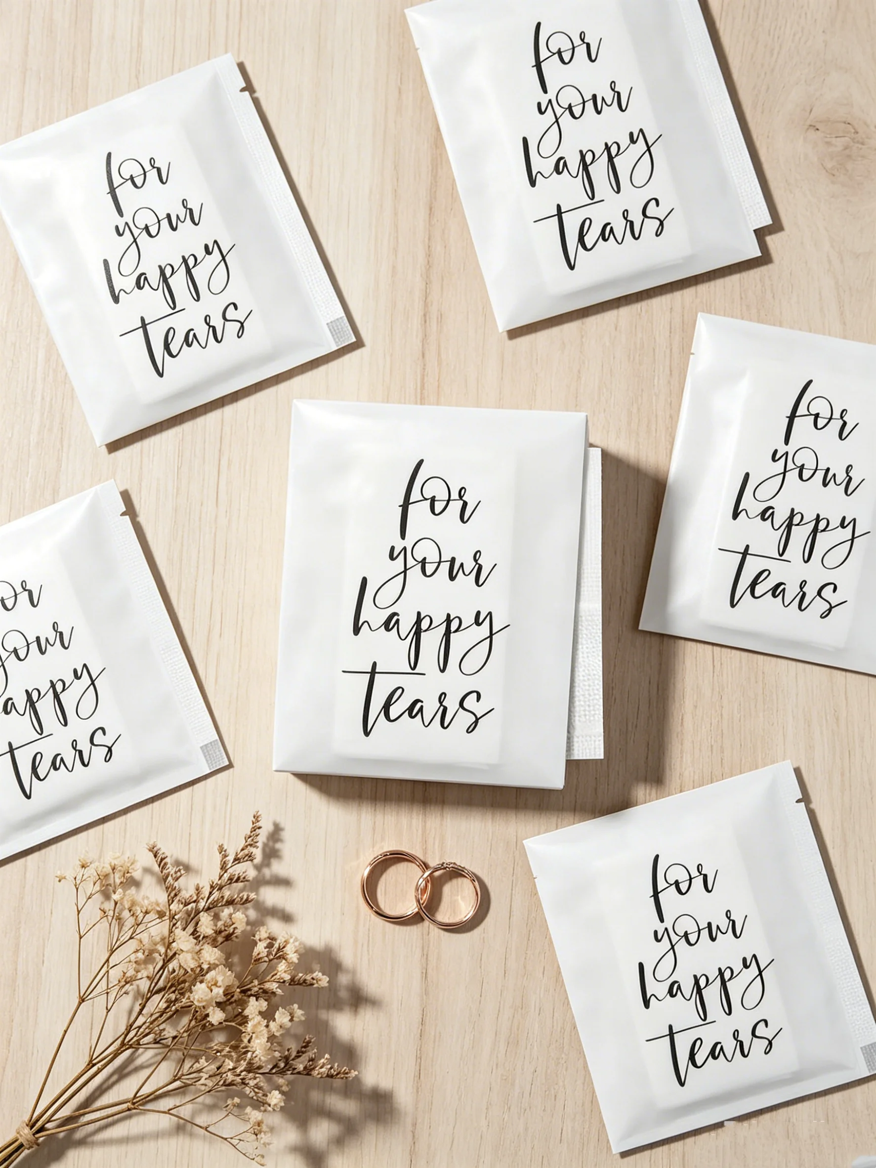 Biodegradable Happy Tears Tissue Packets Custom Wedding Guest Favor Portable Pocket Tissues
Biodegradable Happy Tears Tissue Packets Custom Wedding Guest Favor Portable Pocket Tissues