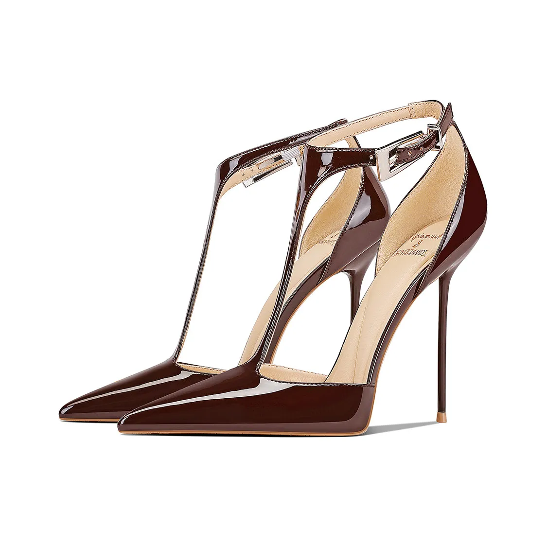 Европейские женские туфли на высоком тонком каблуке из коричневой лакированной кожи, остроносые, новая сезонная модель, элегантные.
Европейские женские туфли на высоком тонком каблуке из коричневой лакированной кожи, остроносые, новая сезонная модель, элегантные.