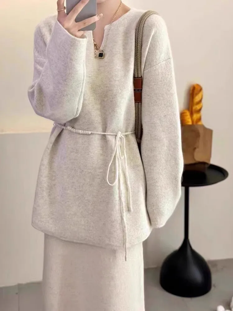 Retro Color Knitted Sweater Long Sve Dstring Design Casual Women's Faion Straight Cut Commute Sle Korean Version
Retro Color Knitted Sweater Long Sve Dstring Design Casual Women's Faion Straight Cut Commute Sle Korean Version