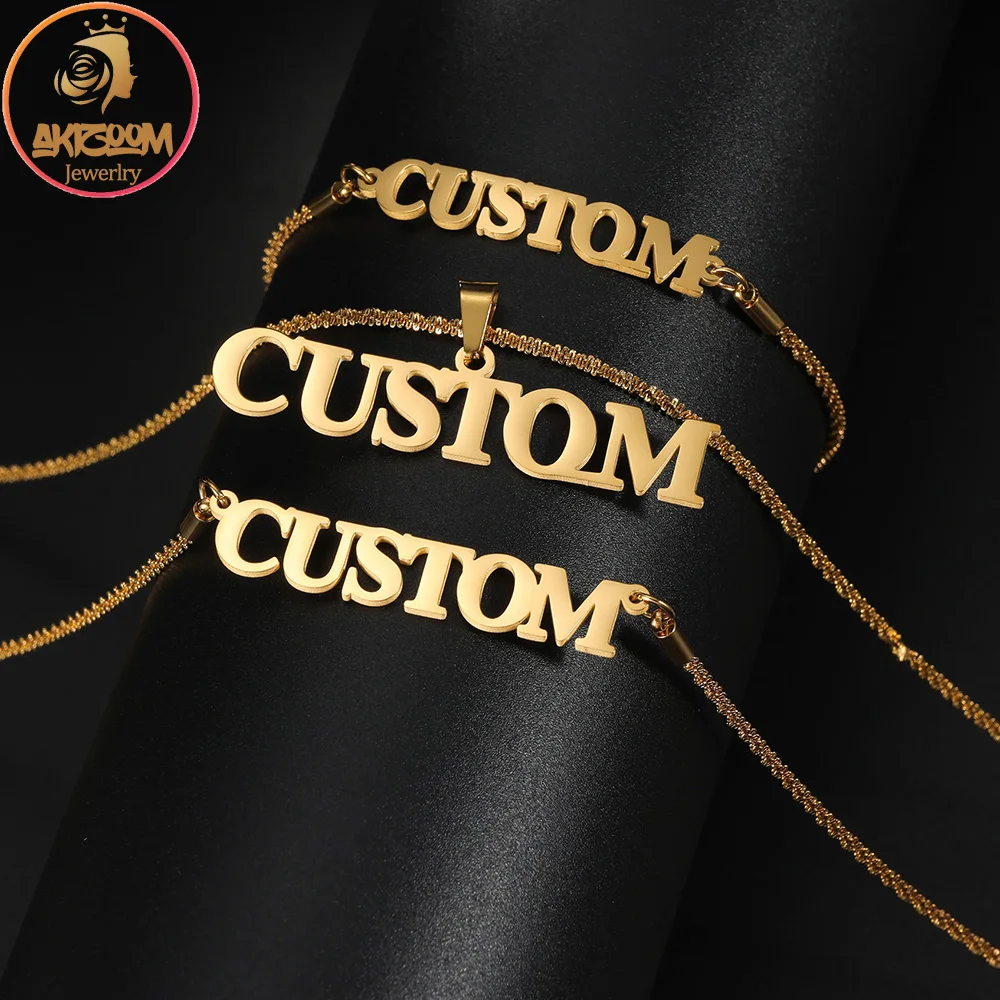 Akizoom Custom Name Pendant Necklaces Bracelet Stainless Steel Personalized Nameplate Unique Chain Jewelry Set for Woman Gift
Akizoom Custom Name Pendant Necklaces Bracelet Stainless Steel Personalized Nameplate Unique Chain Jewelry Set for Woman Gift