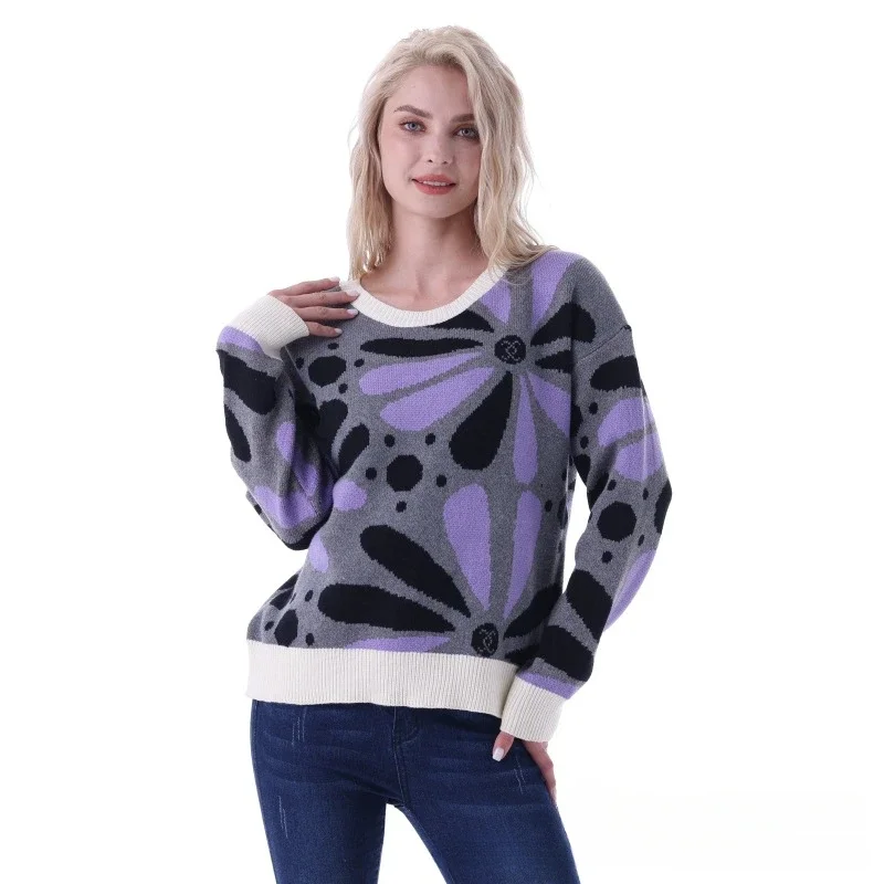 New Sweater Autumn and Winter Colorful Large Flower Tops Versatile Fashion Loose Fashion Knit Women's Cashmere Tops Pullover
New Sweater Autumn and Winter Colorful Large Flower Tops Versatile Fashion Loose Fashion Knit Women's Cashmere Tops Pullover