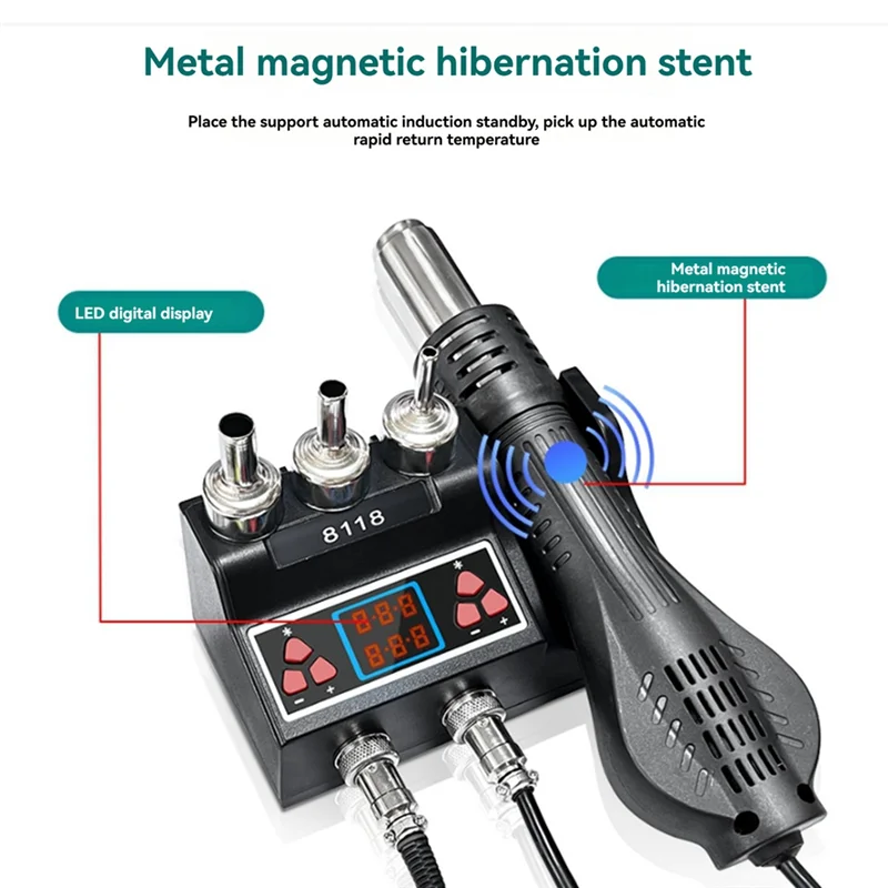 TFORU-8118 SMD Rework Soldering Station 2-In-1 Hot Air & Soldering Iron For BGA PCB IC Repair, Advanced Welding Tool EU Plug
TFORU-8118 SMD Rework Soldering Station 2-In-1 Hot Air & Soldering Iron For BGA PCB IC Repair, Advanced Welding Tool EU Plug