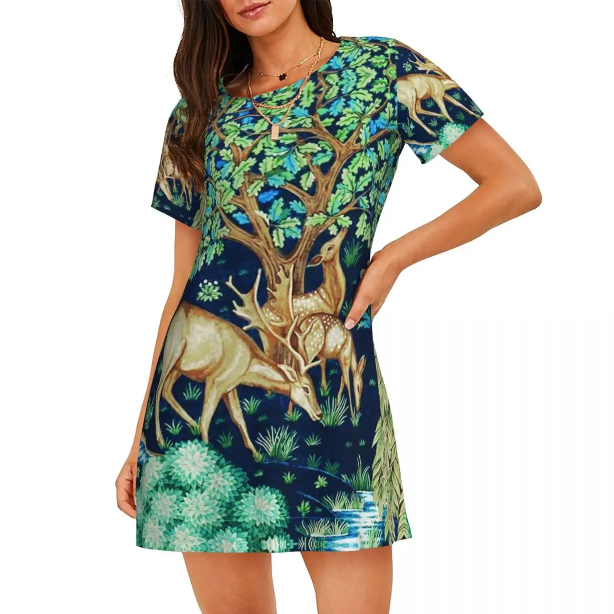 Custom William Morris Deer By A Brook Indigo Women Nightgown Sleepwear Short Sleeves Art Nouveau Sleepdress Women's Pajamas
Custom William Morris Deer By A Brook Indigo Women Nightgown Sleepwear Short Sleeves Art Nouveau Sleepdress Women's Pajamas