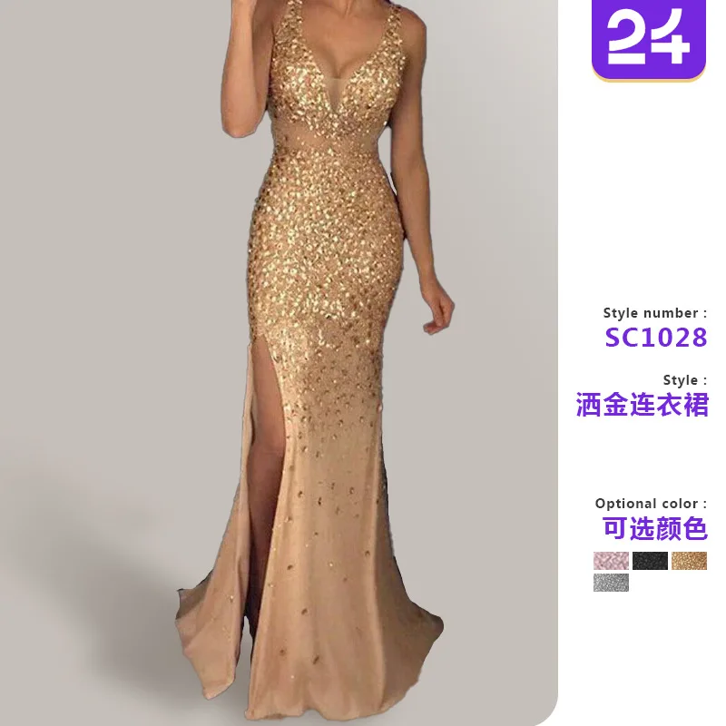 Luxury Gold Sequin Mermaid Evening Dress Women Deep V Neck High Slit Formal Prom Gown Sparkly Gala Party Maxi Dress
Luxury Gold Sequin Mermaid Evening Dress Women Deep V Neck High Slit Formal Prom Gown Sparkly Gala Party Maxi Dress
