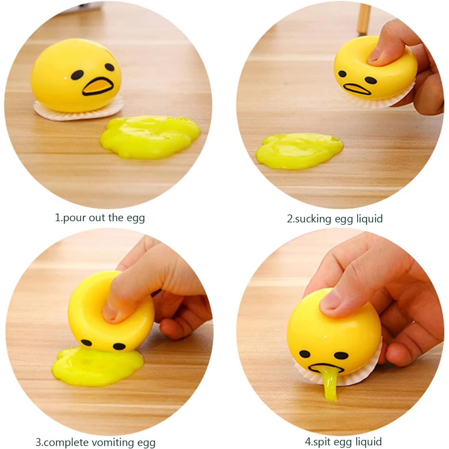 4-piece set of vomiting egg yolk kneading music prank toy, funny, stress relieving and venting tool
4-piece set of vomiting egg yolk kneading music prank toy, funny, stress relieving and venting tool
