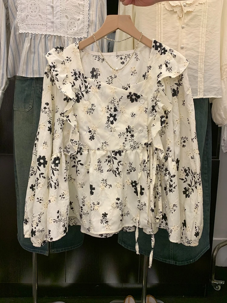 Fashion Vintage Blouses Print Embroidery Ruffles Patchwork Lace Up Square Collar Spring Autumn All Match 2024 Women's Clothing
Fashion Vintage Blouses Print Embroidery Ruffles Patchwork Lace Up Square Collar Spring Autumn All Match 2024 Women's Clothing