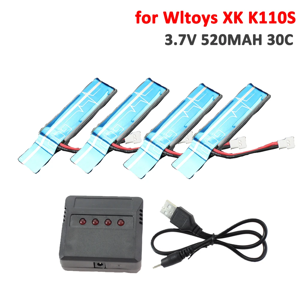 4PCS Lipo Battery 3.7V 520MAH 30C Battery 4in1 Charger Box with USB Cable Spare Part Kit for Wltoys V977 XK K110 K110S Accessory
4PCS Lipo Battery 3.7V 520MAH 30C Battery 4in1 Charger Box with USB Cable Spare Part Kit for Wltoys V977 XK K110 K110S Accessory