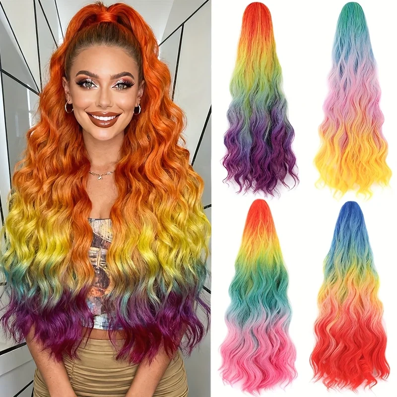 Synthetic 24 inch Ponytails Rainbow Ombre Color Ponytail Hair Extension Claw Clip On Pony Tail Long Wavy Hairpiece Cosplay Wigs
Synthetic 24 inch Ponytails Rainbow Ombre Color Ponytail Hair Extension Claw Clip On Pony Tail Long Wavy Hairpiece Cosplay Wigs