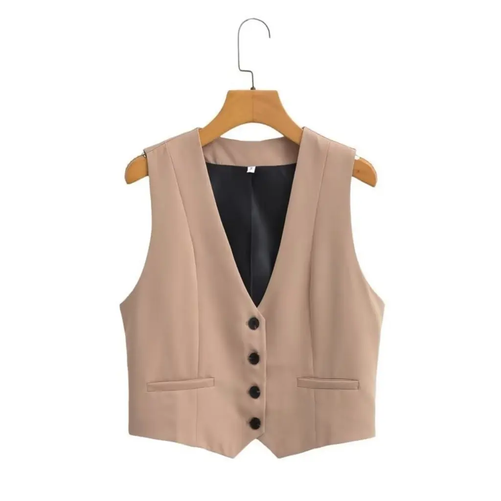 Summer New Women's V-Neck Sleeveless Buckle Vest European And American Style Wearable Fashionable Women's Jacket 
Summer New Women's V-Neck Sleeveless Buckle Vest European And American Style Wearable Fashionable Women's Jacket