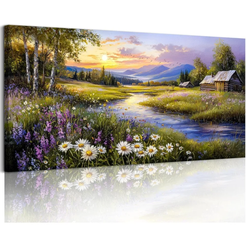 Большая картина на холсте с пейзажем реки, лугом и дикими цветами, настенное искусство, живопись заката в загородном стиле, декор для кухни в фермерском доме
Большая картина на холсте с пейзажем реки, лугом и дикими цветами, настенное искусство, живопись заката в загородном стиле, декор для кухни в фермерском доме