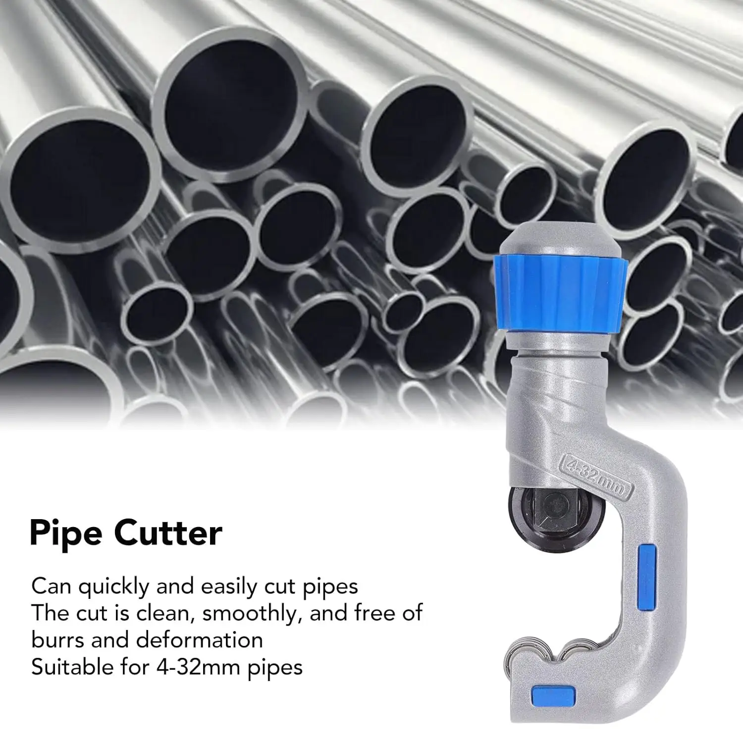 Pipe Cutter Ergonomic Knob Quick Cut Efficient Tubing Cutting Tool for 4 to 32mm Copper Aluminum Steel Iron Tubes
Pipe Cutter Ergonomic Knob Quick Cut Efficient Tubing Cutting Tool for 4 to 32mm Copper Aluminum Steel Iron Tubes