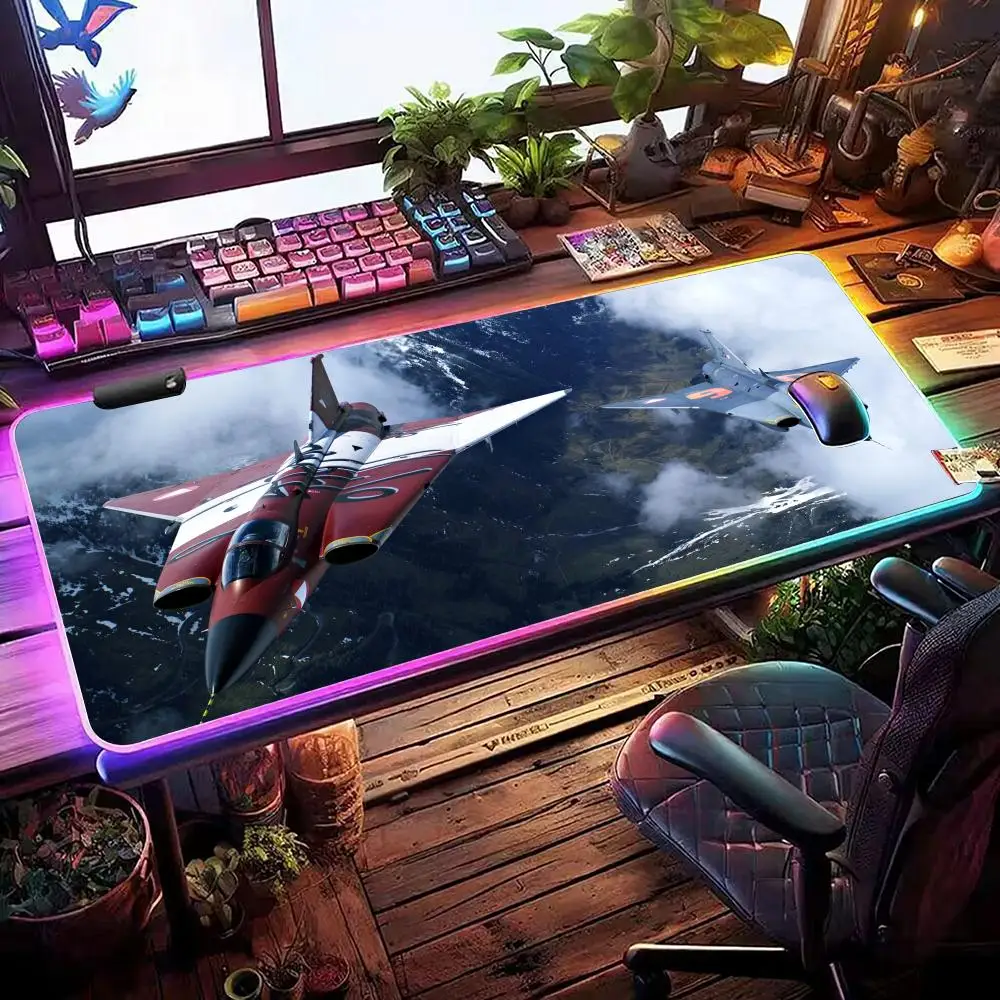 Fighter Plane Mouse Pad RGB Gaming Mouse Pad Desk Mat HD Gamer Large LED Light XXL MousePads