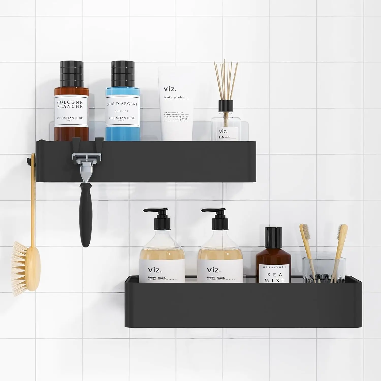 2 Pack Adhesive Shower Caddy, Rustproof Metal Shelves, No-Drill Bathroom Organizer, Large, Black
2 Pack Adhesive Shower Caddy, Rustproof Metal Shelves, No-Drill Bathroom Organizer, Large, Black