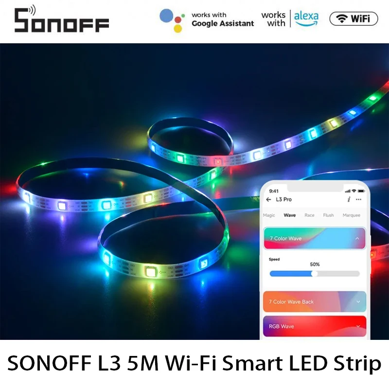 Светодиодная лента SONOFF L3 с Wi-Fi для умного дома, гибкая светодиодная RGB лампа 5 м, Рождественское украшение, танцы с музыкой, работает с Alexa
Светодиодная лента SONOFF L3 с Wi-Fi для умного дома, гибкая светодиодная RGB лампа 5 м, Рождественское украшение, танцы с музыкой, работает с Alexa
