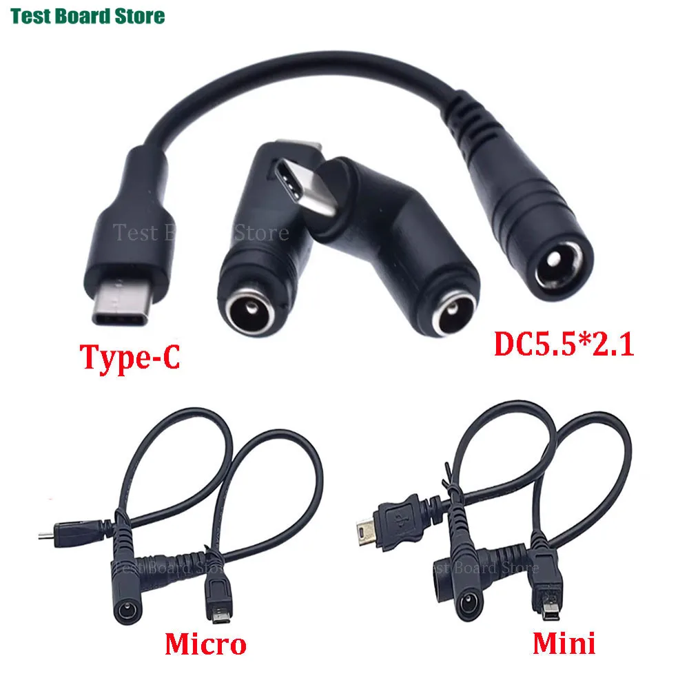 1PCS DC5.5 x 2.1 mm Female jack to Type-C Micro Mini USB Male Plug USB Charging Cable Converter 
1PCS DC5.5 x 2.1 mm Female jack to Type-C Micro Mini USB Male Plug USB Charging Cable Converter