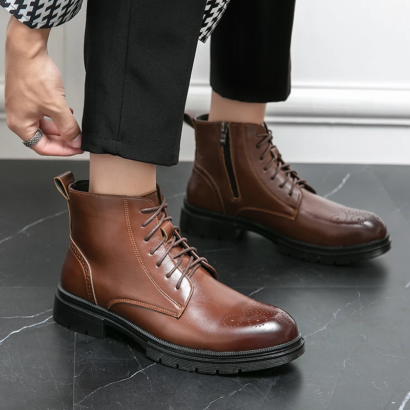 Autumn and winter men's boots Classic and versatile designer styles Outdoor party Daily Business Office Black leather shoes
Autumn and winter men's boots Classic and versatile designer styles Outdoor party Daily Business Office Black leather shoes