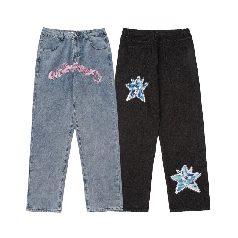 American Retro Gothic Alphabet Star Bottoms Print Jeans Men Y2K Street Hip-Hop Trend Wide-Leg Trousers Couple Casual Loose Jeans
American Retro Gothic Alphabet Star Bottoms Print Jeans Men Y2K Street Hip-Hop Trend Wide-Leg Trousers Couple Casual Loose Jeans
