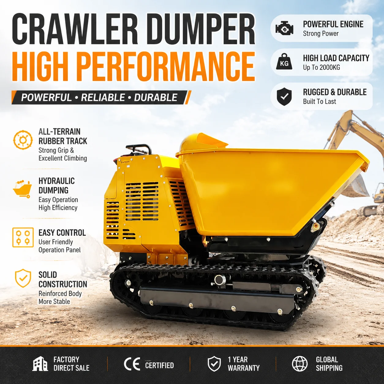 Multiple Model CE Smart operation electric crawler 500kg 1000kg dumper trucks dumper trucks for sale
Multiple Model CE Smart operation electric crawler 500kg 1000kg dumper trucks dumper trucks for sale