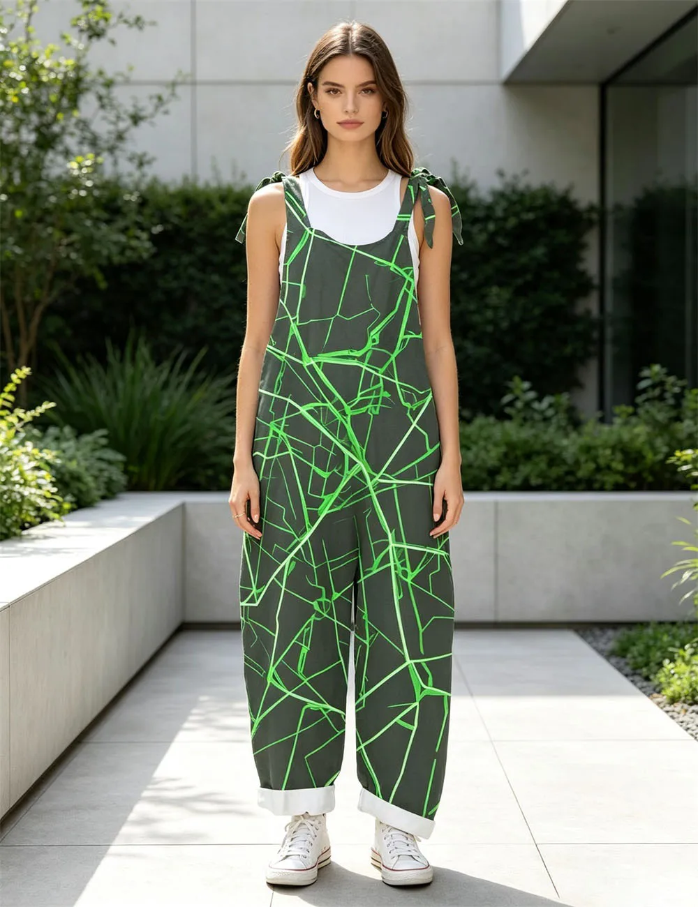 Women's new green staggered irregular fine line printed casual cute loose jumpsuit retro casual pants
Women's new green staggered irregular fine line printed casual cute loose jumpsuit retro casual pants
