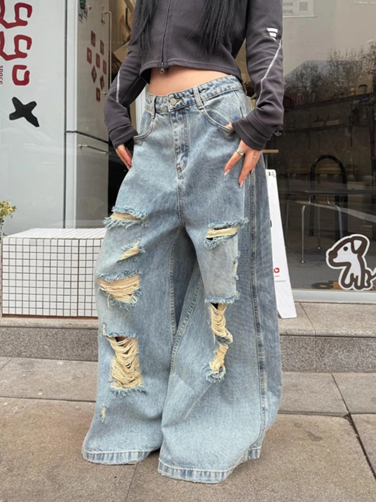Women's Large Holes Loose Wide Leg Blue Jeans Personalized Trousers Cool Girl Casual Bottoms Female Street Summer Pants
Women's Large Holes Loose Wide Leg Blue Jeans Personalized Trousers Cool Girl Casual Bottoms Female Street Summer Pants