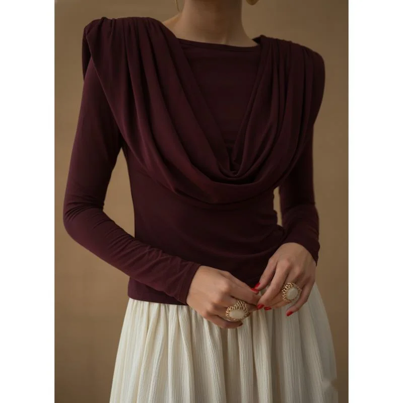 Elegant Women's Long Sleeve T Shirt Draped Neckline Slim Fit Soft Fabric Tunic Top For Autumn Daily Casual Office Fashion Wear
Elegant Women's Long Sleeve T Shirt Draped Neckline Slim Fit Soft Fabric Tunic Top For Autumn Daily Casual Office Fashion Wear