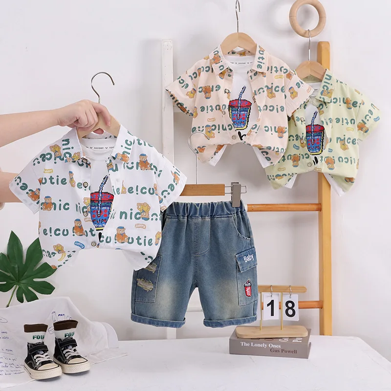 Summer Toddler Baby Boys Cotton Leisure Shirt+Tee Top+Embroidery Rip Jeans Shorts Set Kids 3PCS Tracksuit Children Outfit 1-6Yr
Summer Toddler Baby Boys Cotton Leisure Shirt+Tee Top+Embroidery Rip Jeans Shorts Set Kids 3PCS Tracksuit Children Outfit 1-6Yr