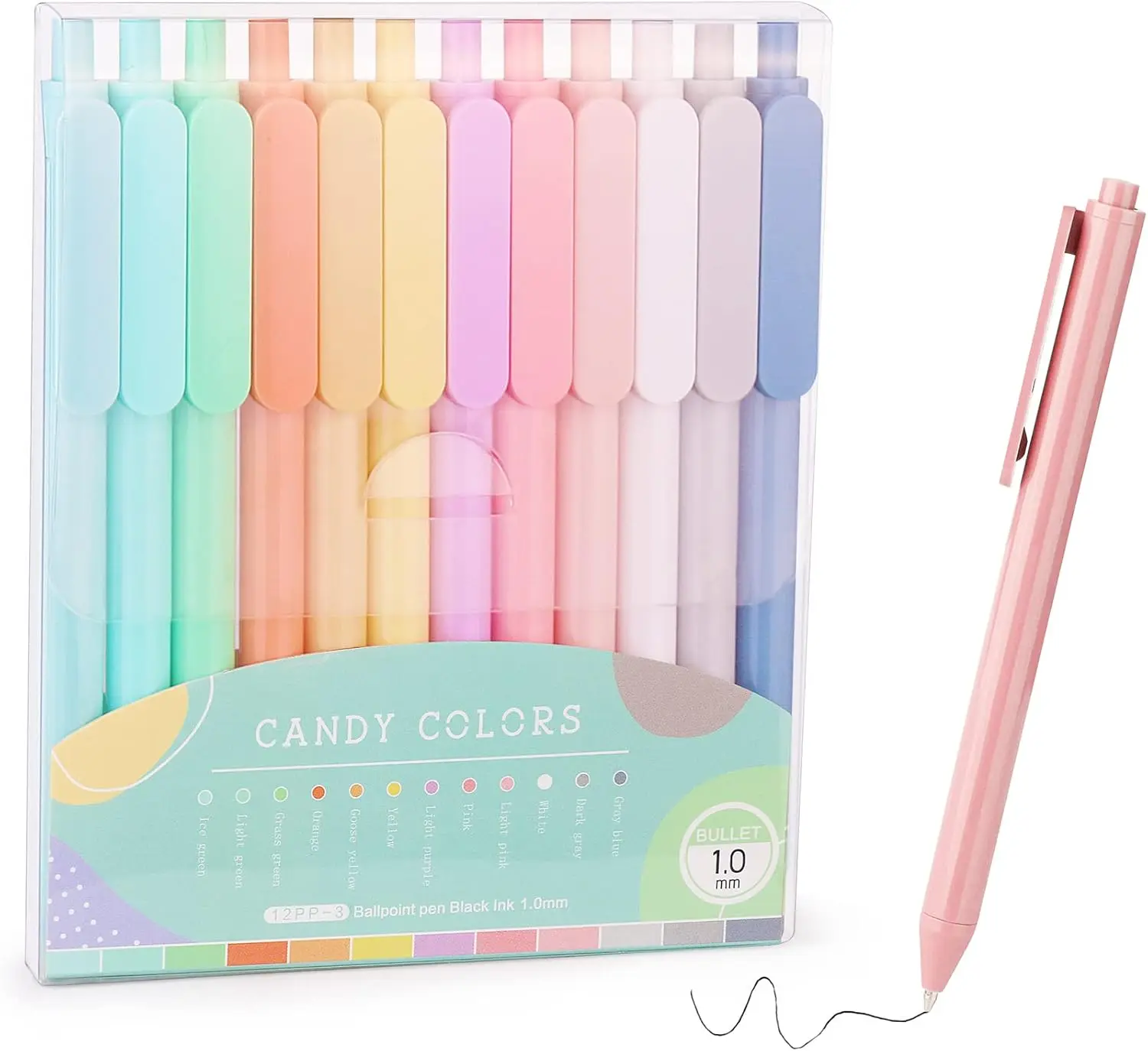 12 Pastel Retractable Ballpoint Pens, Black Ink 1.0 mm, Smooth Writing, Cute Office Supplies for Women
12 Pastel Retractable Ballpoint Pens, Black Ink 1.0 mm, Smooth Writing, Cute Office Supplies for Women