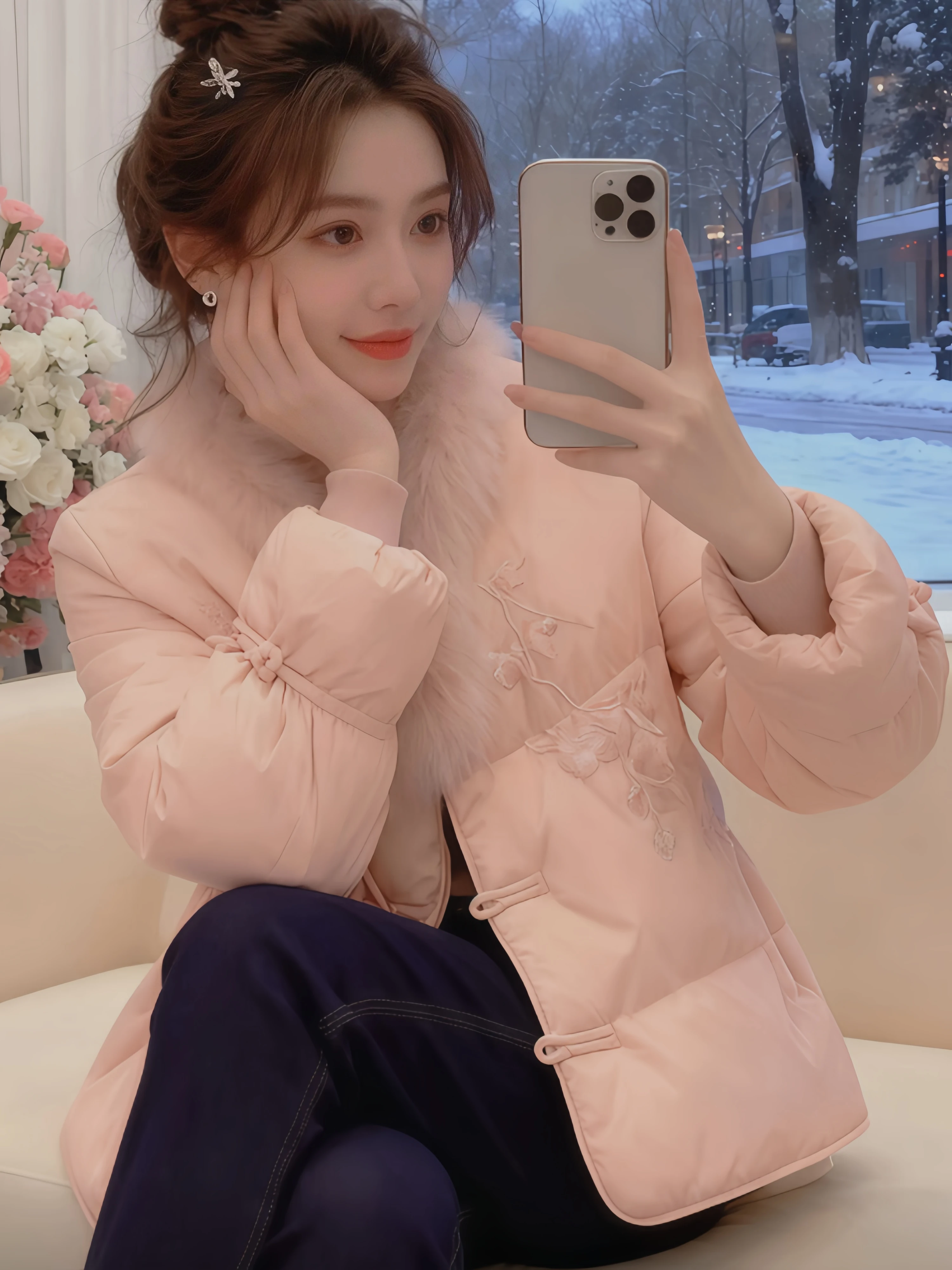 Elegant Chinese Style Embroidered Collar Cotton Jacket Women's Winter Warm Outerwear Button Detail Fashionable Commute Wear
Elegant Chinese Style Embroidered Collar Cotton Jacket Women's Winter Warm Outerwear Button Detail Fashionable Commute Wear