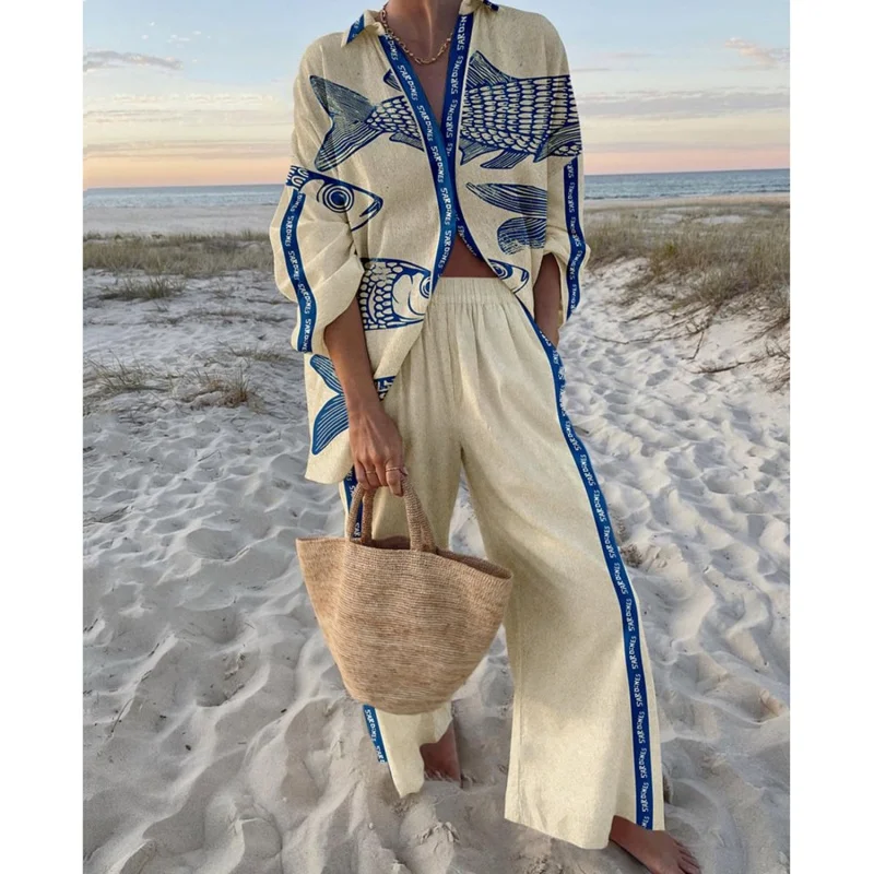 Летние комплекты из 2-х предметов с брюками-лобстером, женские пижамные комплекты с широкими штанинами в стиле бохо, рубашки на пуговицах, одинаковые комплекты для пляжного отдыха
Летние комплекты из 2-х предметов с брюками-лобстером, женские пижамные комплекты с широкими штанинами в стиле бохо, рубашки на пуговицах, одинаковые комплекты для пляжного отдыха