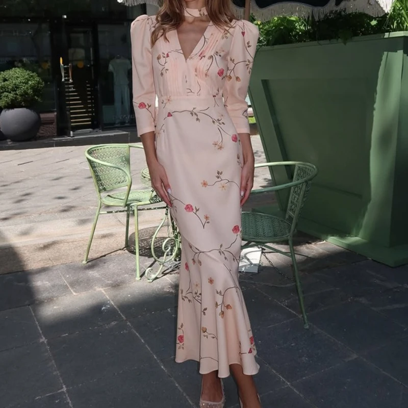 Women's Summer V Neck Slim Office Lady Dress Elegant Floral Print High Waist Long Dress Fashion 3/4 Sleeve A-Line Bohemian Dress
Women's Summer V Neck Slim Office Lady Dress Elegant Floral Print High Waist Long Dress Fashion 3/4 Sleeve A-Line Bohemian Dress
