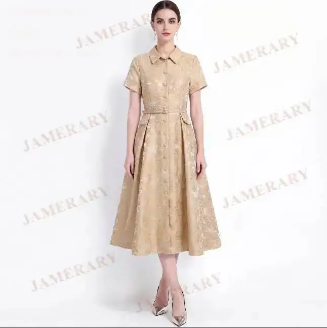 Elegant Summer Floral Long Dresses Women Jacquard Dress Shirt Princess Single Breasted A Line Ball Gown
Elegant Summer Floral Long Dresses Women Jacquard Dress Shirt Princess Single Breasted A Line Ball Gown