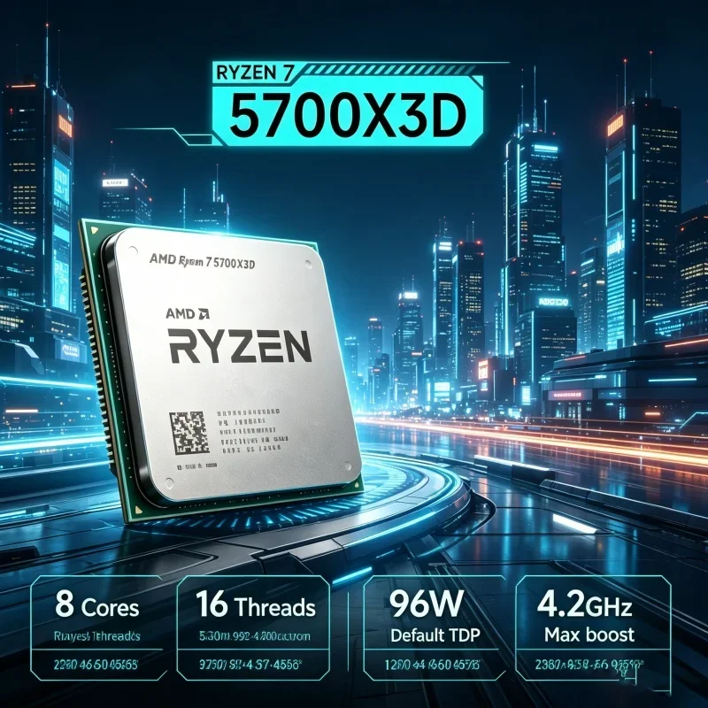 AMD R7 5700X3D Ryzen 7 5700X3D 3GHz Base 4.1GHz Boost 96MB 3D V Cache 8 Core 16 Thread AM4 Gaming Desktop CPU