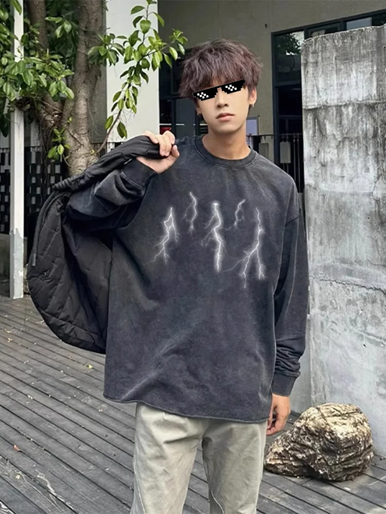 Men's 2024 New Style Hoodie Vintage American Washed Black round Neck Lightning Print Long Sleeve T-Shirt Casual Loose Fit You...
Men's 2024 New Style Hoodie Vintage American Washed Black round Neck Lightning Print Long Sleeve T-Shirt Casual Loose Fit You...