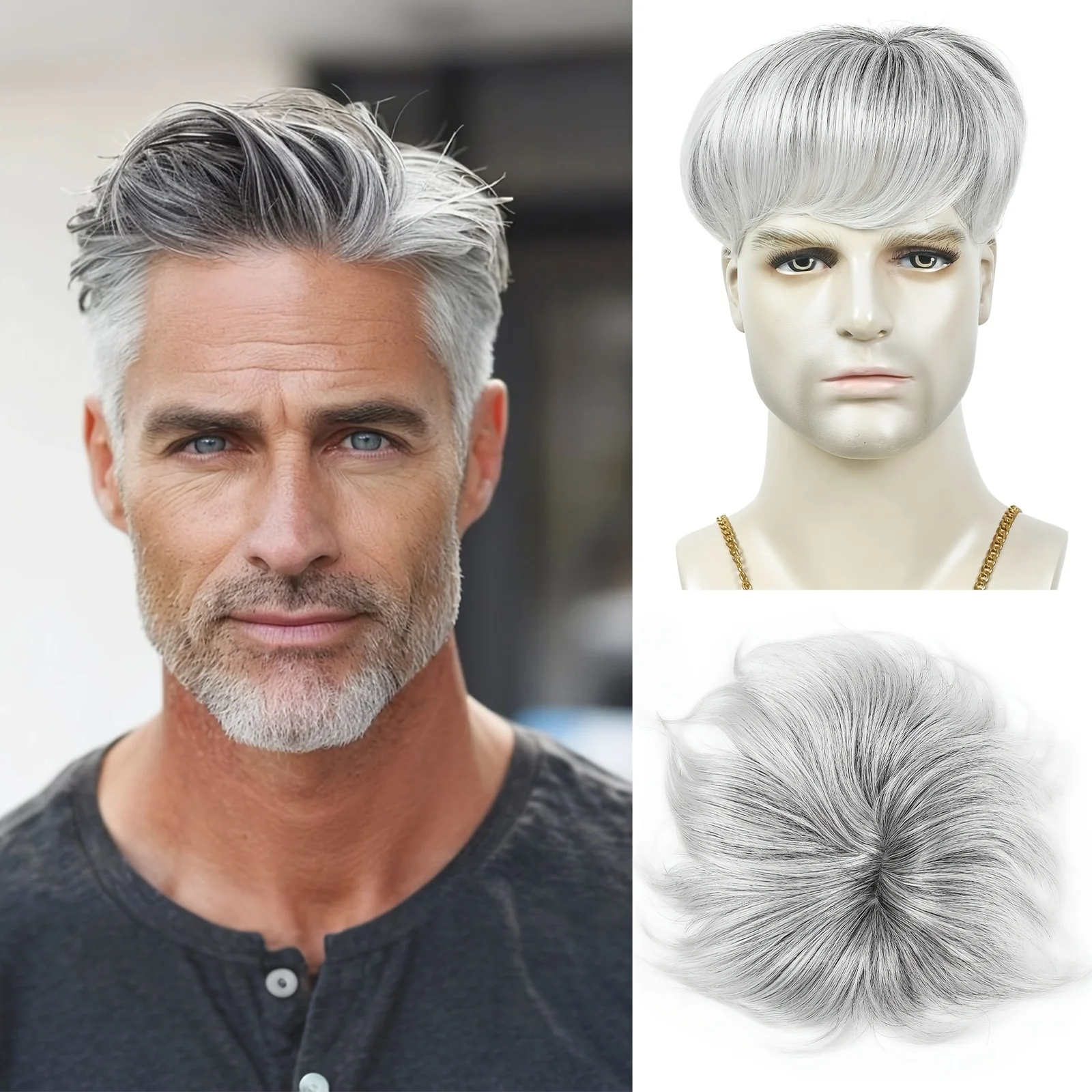 Men's short hair wig, gray sparse top wig, lightweight breathable synthetic bob wig
Men's short hair wig, gray sparse top wig, lightweight breathable synthetic bob wig