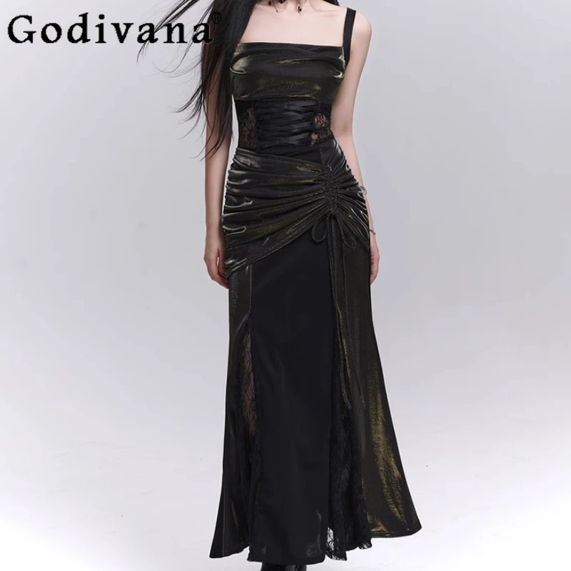 Summer New Elegant Sexy Hollow Lace Suspender Dress 2025 Girls Personality Temperament Birthday Concert Slim Black Long Dresses
Summer New Elegant Sexy Hollow Lace Suspender Dress 2025 Girls Personality Temperament Birthday Concert Slim Black Long Dresses