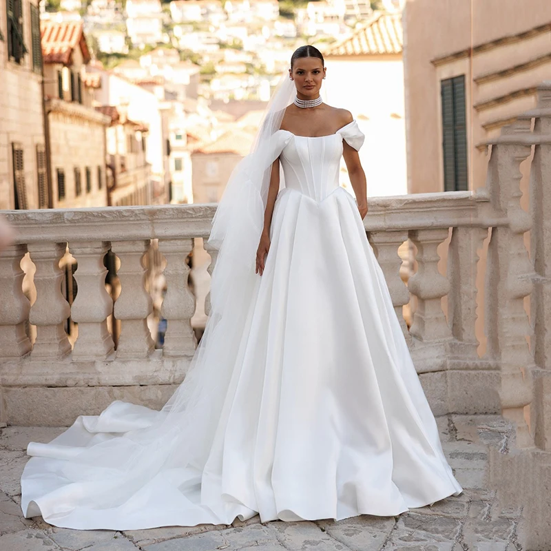 Eightree Simple A-Line Wedding Dresses Off The Shoulder Pocket Satin Wedding Gowns White Bride Dresses Customzied To Measures
Eightree Simple A-Line Wedding Dresses Off The Shoulder Pocket Satin Wedding Gowns White Bride Dresses Customzied To Measures
