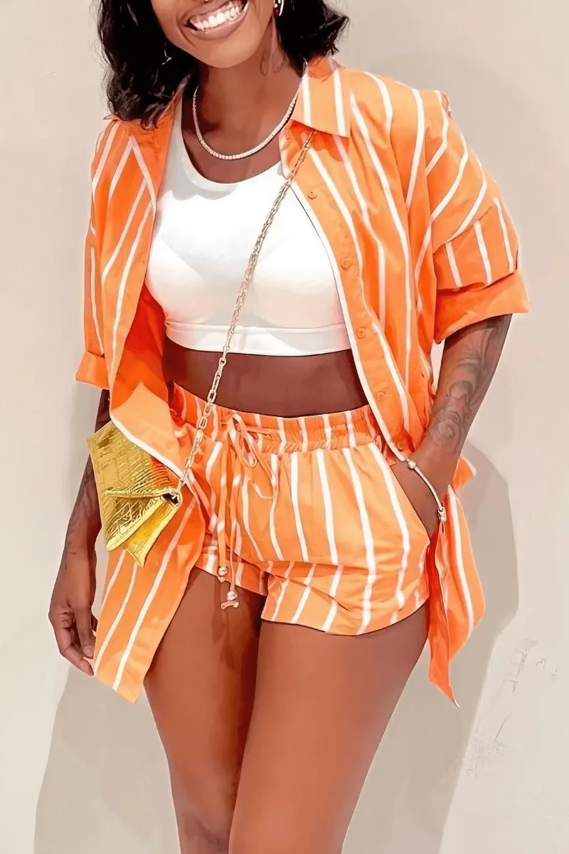 2023 Women Summer Casual Striped Print Short Sleeve Shirts Top & Short Sets Female Korean Style Gingham Two Pieces Blouse Sets
2023 Women Summer Casual Striped Print Short Sleeve Shirts Top & Short Sets Female Korean Style Gingham Two Pieces Blouse Sets