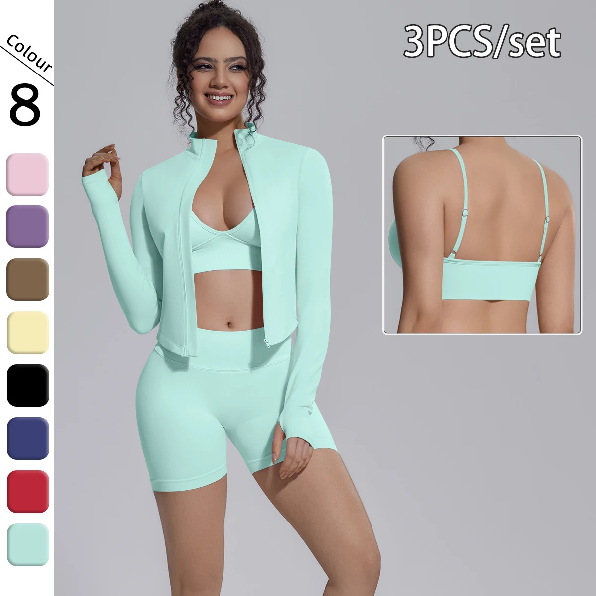 Hamidou 3pcs Yoga Set for Womans Summer Peach Buttocks Fitness Shorts Backless Strap Bra Solid Color Yoga Zipper Jacket Yoga Set
Hamidou 3pcs Yoga Set for Womans Summer Peach Buttocks Fitness Shorts Backless Strap Bra Solid Color Yoga Zipper Jacket Yoga Set