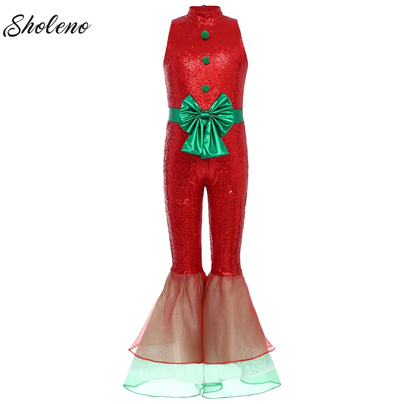 Red Christmas Elf Tiered Flared Legs Jumpsuit Costume for Kids Girls Xmas Dance Figure Skating Leotard Carnival Santa Cosplay
Red Christmas Elf Tiered Flared Legs Jumpsuit Costume for Kids Girls Xmas Dance Figure Skating Leotard Carnival Santa Cosplay