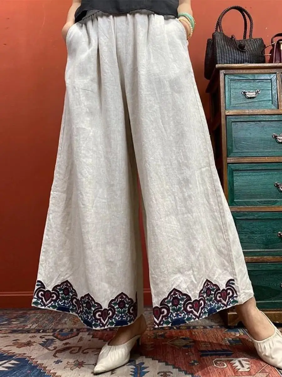 Retro Embroidered Cotton Linen Wide Leg Pants Mid-Calf Length Women's Middle-Aged Mom Casual Comfortable Breathable
Retro Embroidered Cotton Linen Wide Leg Pants Mid-Calf Length Women's Middle-Aged Mom Casual Comfortable Breathable