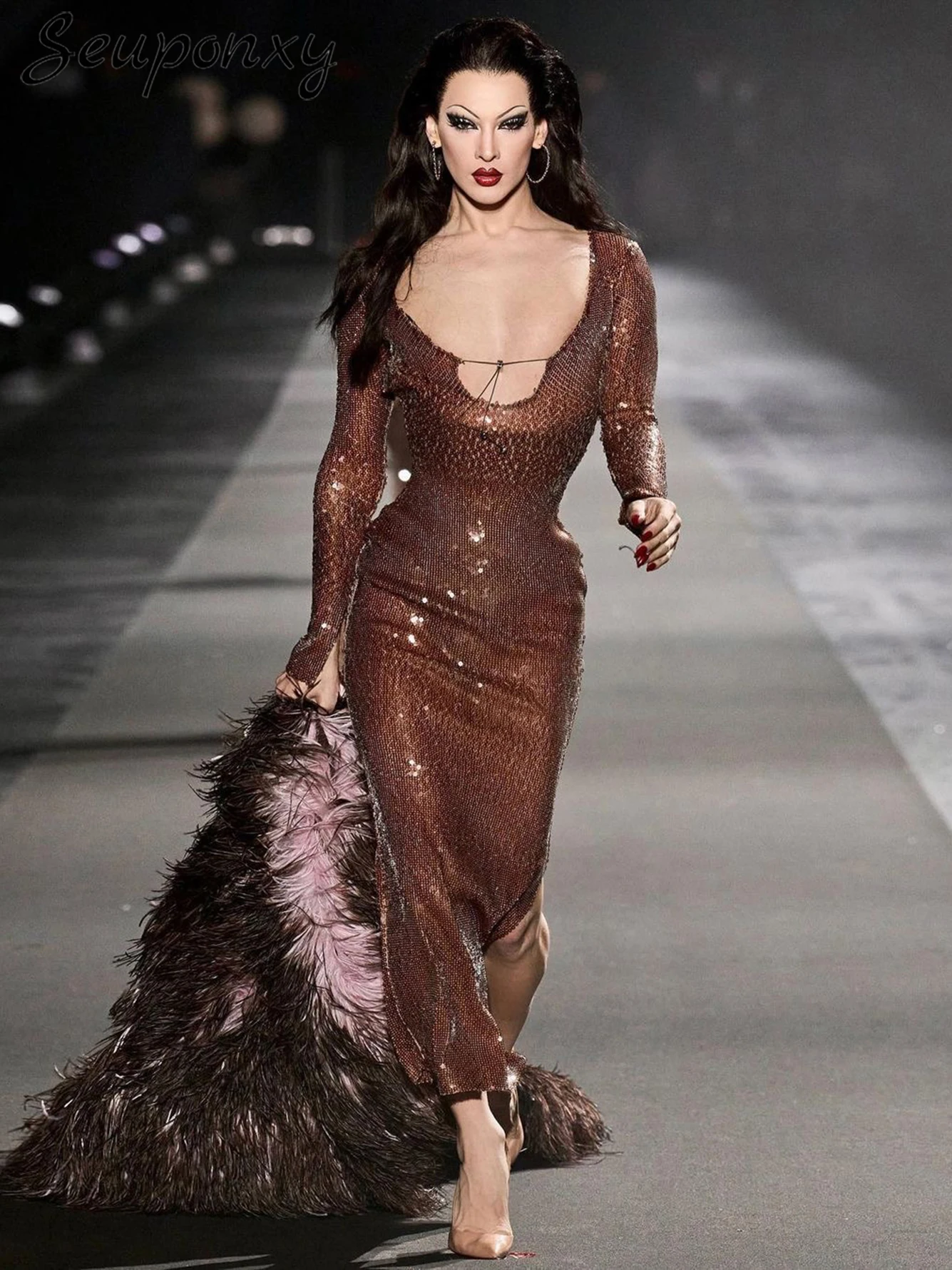 High Quality Women'S Sexy V-Neck Lace Up Long Sleeved Luxurious Sequined Maxi Dress Elegant Evening Party Club Dress Vestidos
High Quality Women'S Sexy V-Neck Lace Up Long Sleeved Luxurious Sequined Maxi Dress Elegant Evening Party Club Dress Vestidos