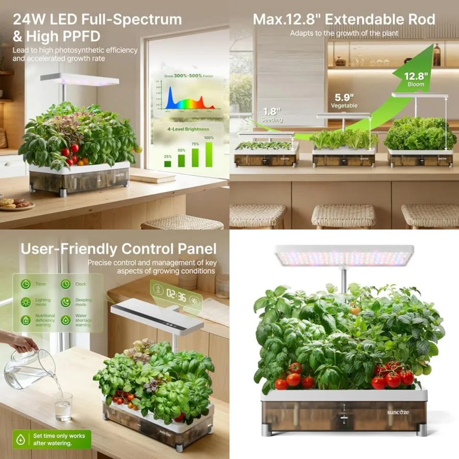 Hydroponics Growing System Kit 13 Pods, Indoor Garden with Dimmable Grow Light, 4L Visible Water Tank with Adjustable Height to
Hydroponics Growing System Kit 13 Pods, Indoor Garden with Dimmable Grow Light, 4L Visible Water Tank with Adjustable Height to