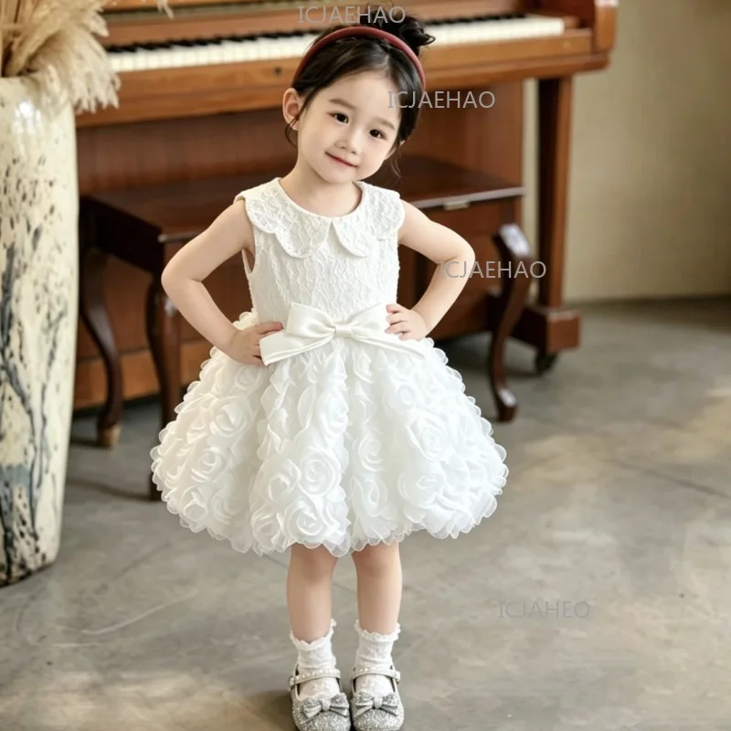 2026 Children Girls New White Gown First Birthday Wedding Flower Girl Costume Lace Elegant Princess Dress Sleeveless Bow Cake
2026 Children Girls New White Gown First Birthday Wedding Flower Girl Costume Lace Elegant Princess Dress Sleeveless Bow Cake